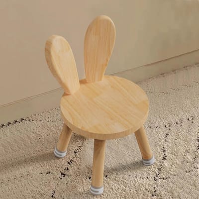 Dailygoods- Kinderstoel Houten - Rugleuning met Haasoren - Antislip Rubberen Voetjes - Massief Hout - 45 x Ø 26 cm - Voor Kinderen vanaf 3 Jaar - Kindertafelstoel