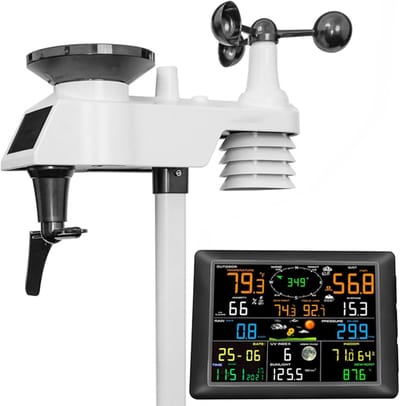 Weerstation Internet - Buiten Sensor - Weersvoorspelling Meten - 7-in-1 Sensor - 100 Meter Bereik - Zwart