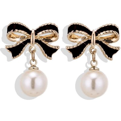 Imitatie Parel Zwart Rood Kleur Strik Oorbellen voor Vrouwen Geometrie Bruiloft Feest Grote Brincos Sieraden Cadeau beige