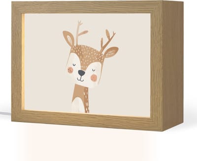 Nachtlampje 20x15 cm - Kinder lampje - Hert - Bosdieren - Beige - Tafellamp kinderkamer - Slaapkamer lamp - Bedlamp kinderen - Kinderlampje stopcontact - Wandlamp babykamer - Nachtlampjes