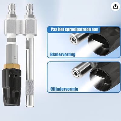 2-in-1 hogedrukreiniger tool versie KW, Cleaningshop Injector in versie KW. M5 gedraaid sproeimondstuk, lange reikwijdte alsook brede applicatie voor hogedrukreiniger. Ideaal voor softwash - Twist - Dual sprayer - Hogedruk -