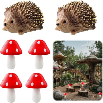 6 Delige Set Decoratieve Tuinfiguren: Egel en Paddenstoelen Miniatuur Ornamenten voor Sprookjestuin