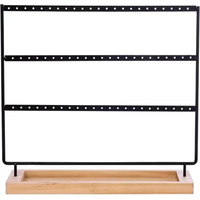 Oorbellenhouder Standaard 3 Lagen 69 Gaten Oorbellen Organizer Stand Display met Houten Opbergbakje Bureau Armband Sieradenhouder zwart