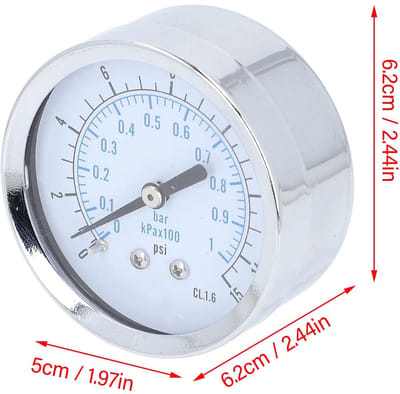 Dailygoods- Drukmeter Axiaal 0 Tot 1 Bar - Manometer Compressor - Manometer Waterdruk - Roestvrij Staal - 2,5 Inch Wijzerplaat - Geschikt voor Lucht/Water/Brandstof