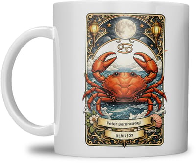 Sterrenbeeld mok - Kreeft - Wit - Tarot mok - Gepersonaliseerd met naam en datum
