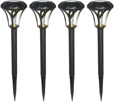 Gerimport Tuinlamp - 4x - solar - LED licht - kunststof - H38 cm - zwart - grondpin - prikspot