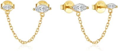 Elegante Elenza Goudkeurige Oorbellen met Ketting en Zirkonia – Luxe Dames Sieraad
