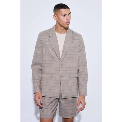 Check Oversized Boxy Blazer | Brown | Size 46
