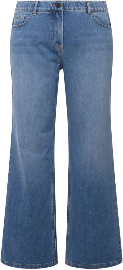 Ulla Popken - Dames - Marlene-jeans Mary wijde pijpen comfortabele tailleband - Blauw denim - Maat 42