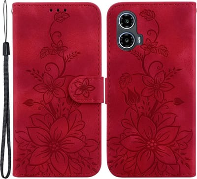 Coverup Hoesje - Geschikt voor Motorola Moto G04(s) / G24 (Power) / E14 Hoesje - Coverup Bloemen Book Case - Rood