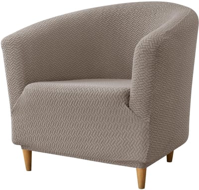 Stoelhoezen, 1 stuk, T-type jacquard polyester kuipstoelhoes, stretch kuipstoelhoes, zachte wasbare elastische hoes voor kuipstoel, fauteuil, clubstoel (kaki)