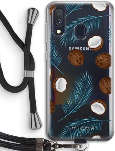 Case Company® - Hoesje met koord geschikt voor Samsung Galaxy A40 hoesje met Koord - Kokosnoot - Telefoonhoesje met Zwart Koord - Bescherming aan alle Kanten en Over de Schermrand