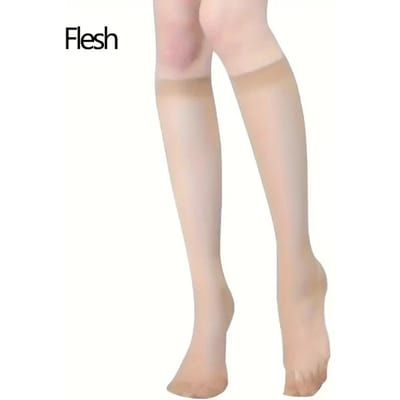 1/2/3/5/6 Paires Chaussettes Mi-Mollet Couleur Noir/Chair/Gris/Café, Mi-Transparents Polyvalentes Hautes Jusqu'au Genou, Bas & Collants pour Femmes one size(2pairs) beige