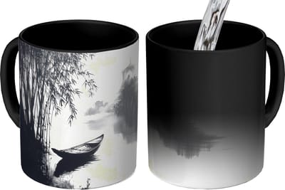 Magische Mok - Foto op Warmte Mokken - Koffiemok - Boot - Rivier - Bamboe - Wit - Magic Mok - Beker - 350 ML - Theemok
