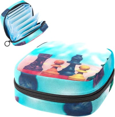 Kleurrijke pionnen Periode Pouch Draagbaar,Tampon Opbergtas voor Maandverband, Meerkleurig, 4.7x6.6x6.6 in/12x17x17 cm
