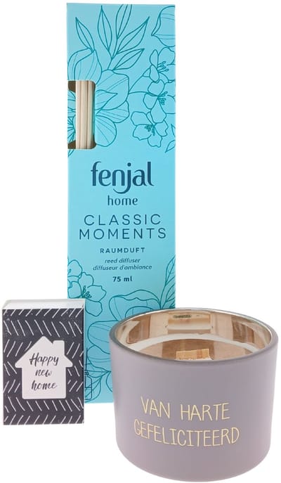 Fenjal Home Geurstokjes Cadeauset – Perfume Sticks, Kaars & Zeep “Happy New Home” – Wooncadeau voor Iedereen