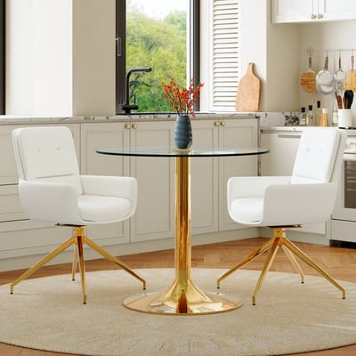 MODENUIT Eettafelset 85 cm - Draaibare Eetkamerstoelen - Voor Eetkamer en Café - Glas, Metaal en PU - Wit Goud