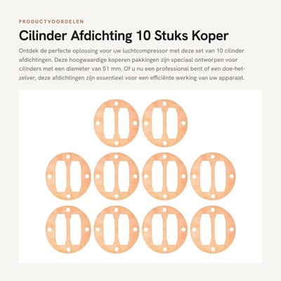 Dailygoods- Cilinderafdichting 10 Stuks - Koperen Pakking - Afdichtingspakking - Buitendiameter 79 mm - Toepasselijke Cilinderdiameter 51 mm - Verzegelingsfunctie
