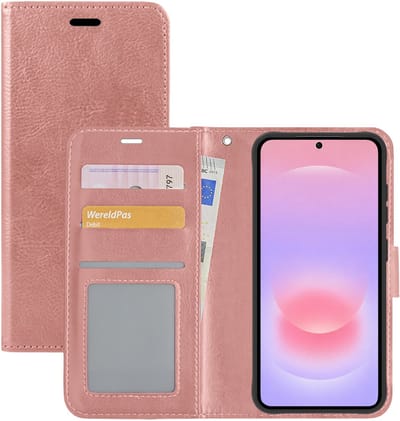 Hoesje - Met Pasjeshouder - Geschikt voor Samsung Galaxy A37 - Luxe Bookcase Portemonee - Flip Case - Kunstleer Book Case - Flipcase - Book Cover - Walletcase - Portemonneehoes - Rosé goud