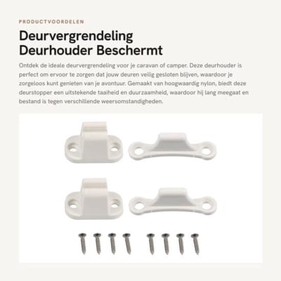 Deurvergrendeling - Deurhouder - Beschermt muren - Wit - Deurstopper - Duurzaam nylon - Geschikt voor caravans en campers - 2 stuks