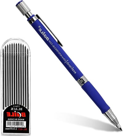 Set van 2mm mechanische potloden met HB navullingen voor school, technische schrijfwerk, tekenen en schetsen in blauw