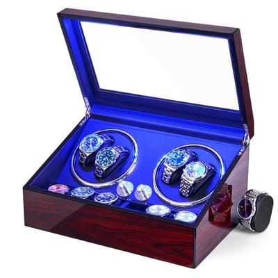Thuys – Horloge Opwinder – Watchwinder Voor Meerdere Horloge – Geluidsloos – Horloge Box – Zwart Horloge Doos – Bruin