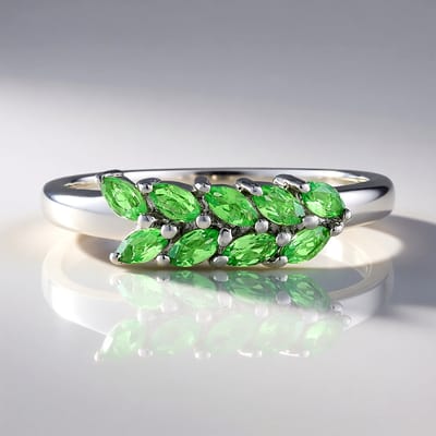 Cavill - Elegante Zilveren Ring met 9 Marquise Tsavoriet 0,73 ct - 925 Sterling Zilver met Rhodium Plating - Blad Design - Luxe Ring voor Vrouwen