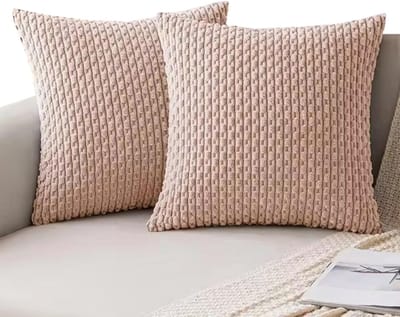 Famanu – Corduroy ribfluweel granulaat kussenhoezen set van 2 (30x50 cm) – effen zachte ribstructuur – sierkussenhoezen – roze