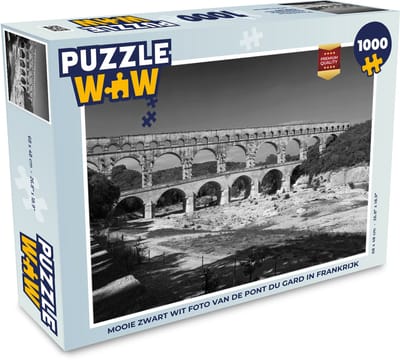 Puzzel Mooie zwart wit foto van de Pont du Gard in Frankrijk - Legpuzzel - Puzzel 1000 stukjes volwassenen