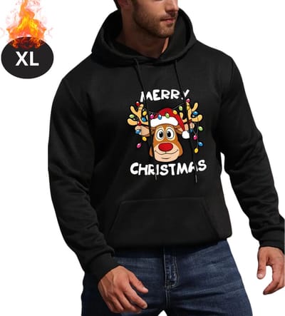 Bovista Kersttrui - Heren - Foute Kersttrui - Christmas Sweater - Cartoonprint - Kerst Sweater - Christmas Jumper - Hoodie - Zwart - XL