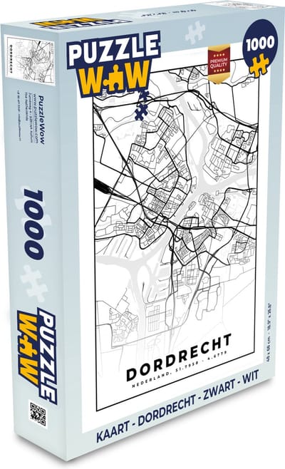 Puzzel Kaart - Dordrecht - Zwart - Wit - Legpuzzel - Puzzel 1000 stukjes volwassenen