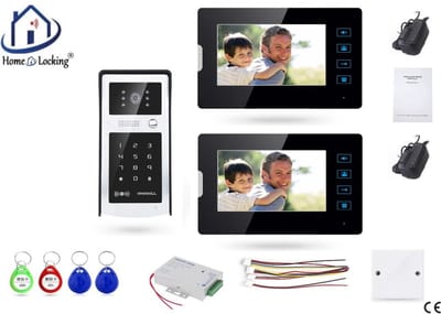 Home-Locking complete deur intercom/videofoon met 2 binnen panelen en elektro box 12VDC voor aansluiting elektrisch slot.DT-2203-1E-2