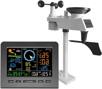 Draadloos Weerstation - Weercomputer Buiten - Weersvoorspelling Thuiskijken - Geïntegreerde Buiten Sensor - 39 x 30 x 19 cm - Zwart