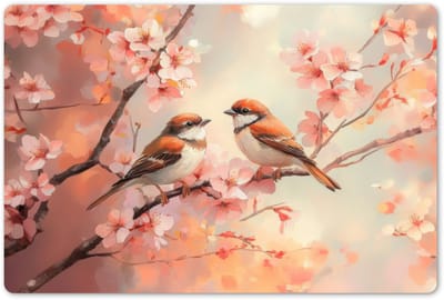 Placemats 45x30 cm - Placemat kunststof - 1 stuk - Vogels - Romantic - Bloesemtak - Borden onderleggers - Decoratie voor op tafel - Keuken tafeldecoratie accessoires - Vinyl onderlegger - Tafelversiering