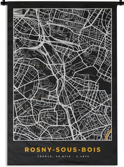 Wandkleed - Wanddoek - Kaart - Stadskaart - Plattegrond - Rosny-sous-Bois - Frankrijk - 120x180 cm - Wandtapijt
