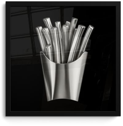 Poster in lijst - Fotolijst 40x40 cm - Posters - Frietjes - Futuristisch - Zilver - Posterlijst zwart - Decoratie - Wanddecoratie woonkamer - Muurdecoratie slaapkamer