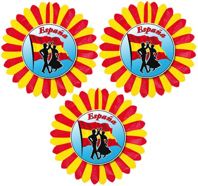 Faram Party Grote decoratie versiering waaier - Set van 3x stuks - Spanje - Dia 60 cm - Feestartikelen - papier - Spaanse avond versiering
