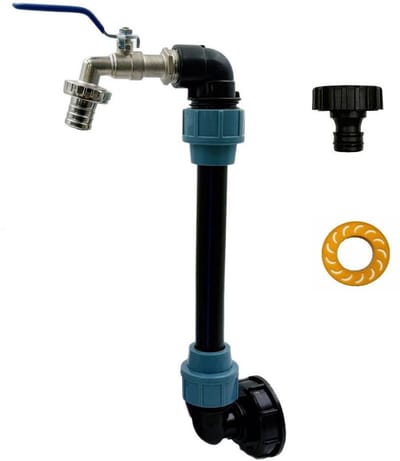 GELLDG Tuinkranen Set - PE Buigstukken en IBC Tonnenkoppelingen - Geschikt voor Regenton of IBC Container - Kunststof Aansluitset met 3/4" Uitloop - Complete Kit voor Tuinwaterinstallatie