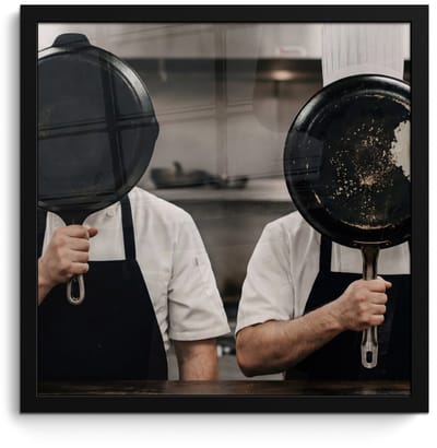Poster in lijst - Fotolijst 40x40 cm - Posters - Koks - Koekenpannen - Keuken - Posterlijst zwart - Decoratie - Wanddecoratie woonkamer - Muurdecoratie slaapkamer