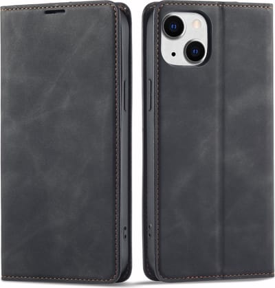 Bookcase Geschikt voor Apple iPhone 14 - Zwart - Pasjeshouder - Portemonnee hoesje