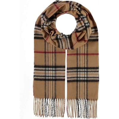 Geruite sjaal die aanvoelt als kasjmier - camel / rood / geruit - Gr. Standaardmaat van Goldner Fashion