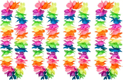 Boland Hawaii krans/slinger - 4x - Tropische/zomerse kleuren mix - Bloemen hals slingers