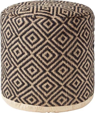 Homescapes Aztec Style Jute Poef - Ronde kruk zwart naturel, 40x45 cm