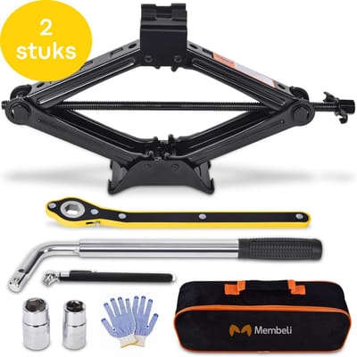 Membeli Autokrik - Schaarkrik Set - 2 stuks - Schaarkrik - Garagekrik - Auto krik met draagvermogen 2000 kg - Gereedschapsset - Zwart