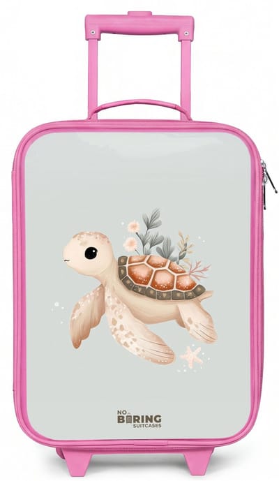 NoBoringSuitcases.com® - Kinderkoffer roze - Kindertrolley meisje - Bruine zeeschildpad in pastel onderwaterwereld - Koffer kind lichtgewicht - Reiskoffer trolley voor kinderen - Koffertje met lichtgevende wieltjes - Rolkoffer
