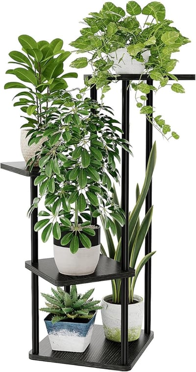QORA® Plantenrek Buiten - Plantenrek Metaal - Plantentrap Voor Buiten - Plantenrek Tuin - Zwart - 30cm x 30cm x 80cm
