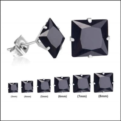 Aramat Jewels | Oorbellen | RVS Vierkante Zirkonia Oorbellen - Tijdloze Oorstekers | Zilverkleurig / Zwart / 6mm | | | Staal | Kinderen, Volwassenen | Verkleurd niet