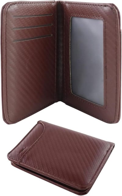 Heren leren portemonnee in carbonfiber stijl met 5 creditcardvakjes, 1 ID-houder en bankbiljetcompartiment, bruin en modern design