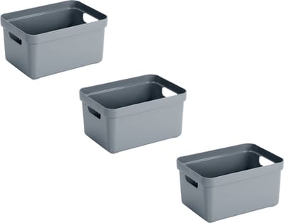 Sunware Opbergbox Sigma - 3x stuks - kunststof - blauw - 5 liter - Opbergbakken/opbergers - 25,2 x 18 x 12,2 cm
