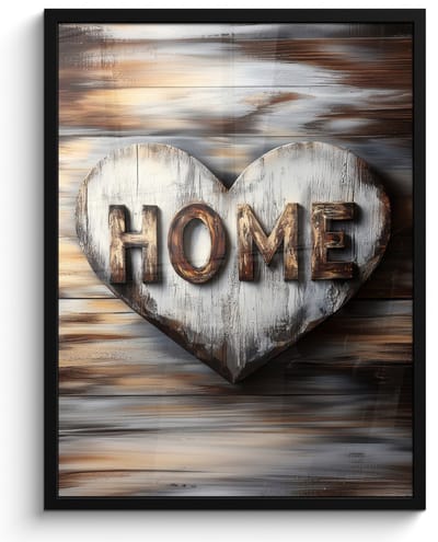 Poster in lijst - Fotolijst 50x70 cm - Posters - Home - Hart - Houtlook - Liefde - Posterlijst zwart - Decoratie - Wanddecoratie woonkamer - Muurdecoratie slaapkamer